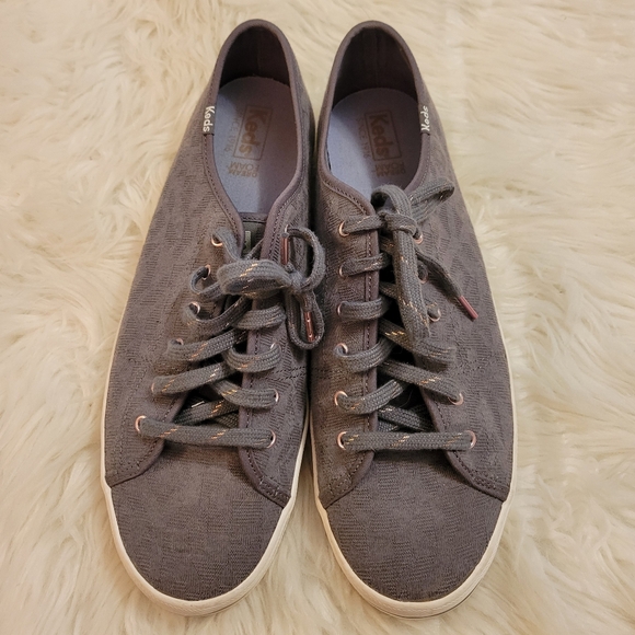 Keds Kickstart Geo Jersey Sneakers - Grey with Rose Gold Hardware & lace details - Picture 3 of 8